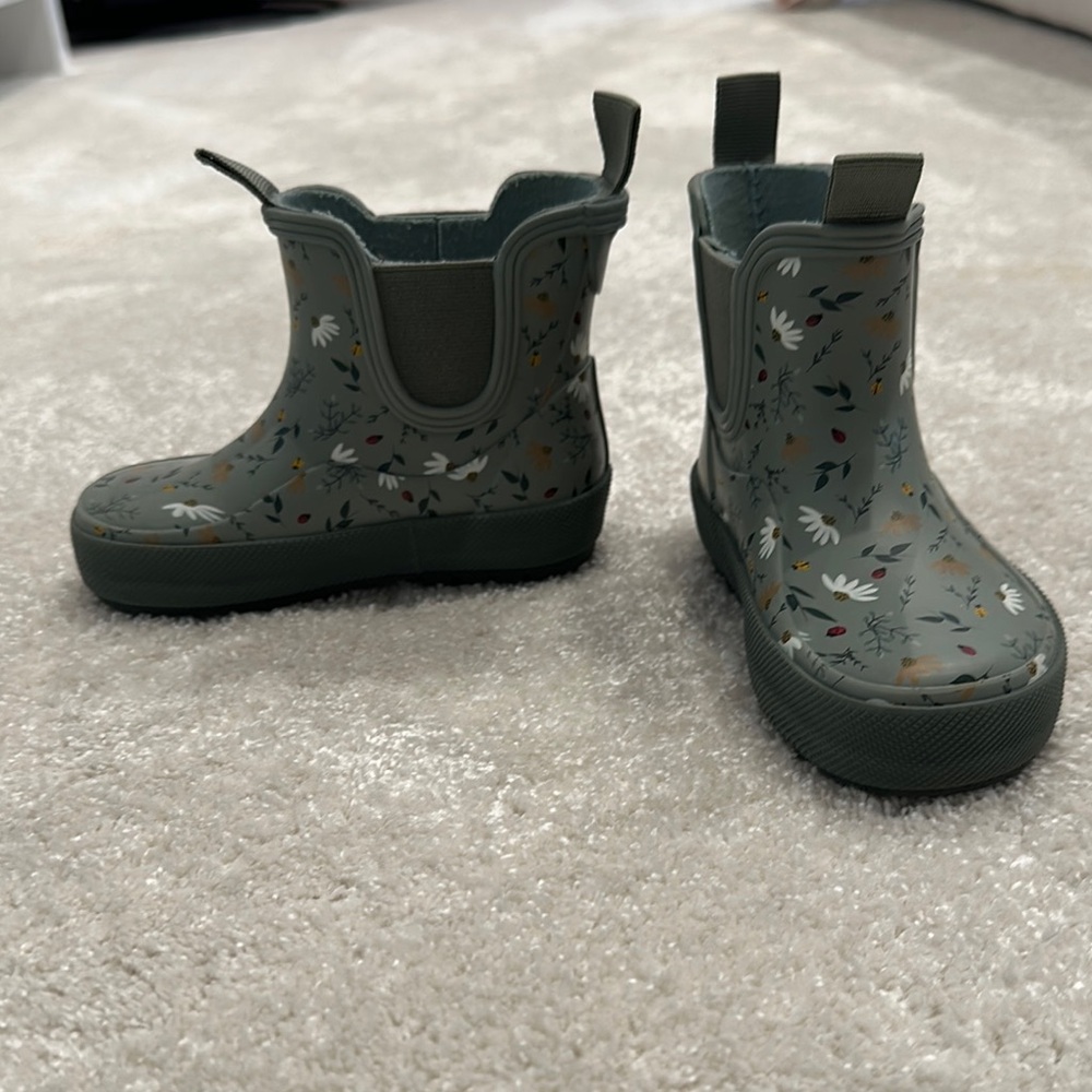 Floral Green Kids Rain Boots